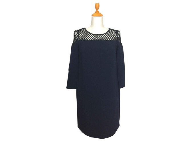 The Kooples blue night dress, lace top and back opening Black Navy blue Polyester  ref.118877