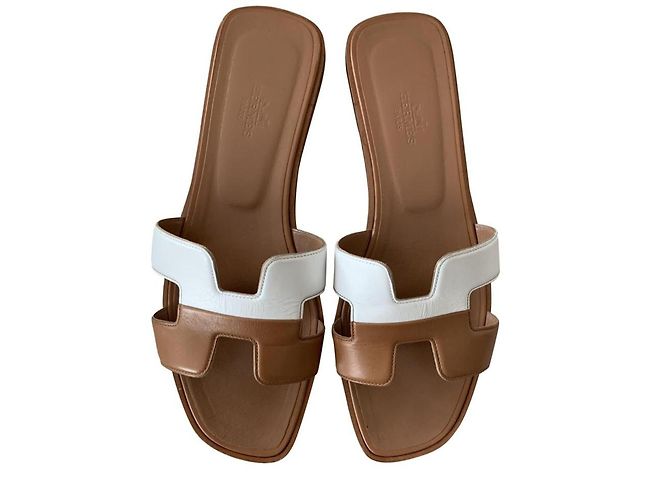 Hermès Mules Oran Hermes Marron Blanc