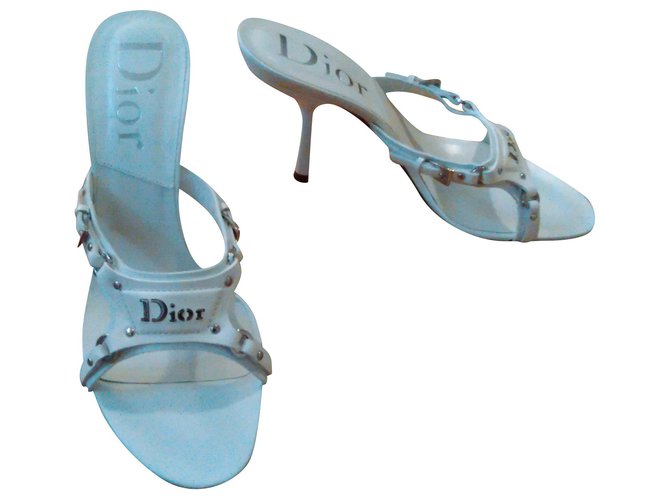 Sandalias Christian Dior tacones de cuero blanco caliente Metal  ref.118936