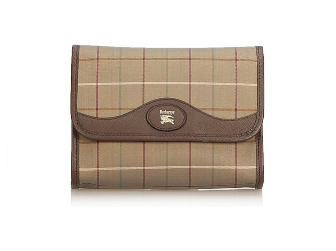 Burberry Brown Plaid Jacquard Clutch Bag Multiple colors Khaki Leather Cloth  ref.118955