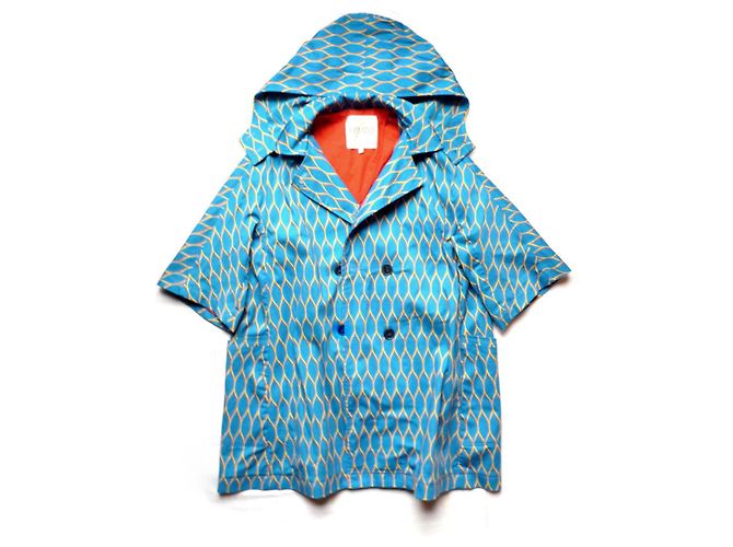Trench Kenzo con Stampa a Rete Blu e Giallo in Cotone