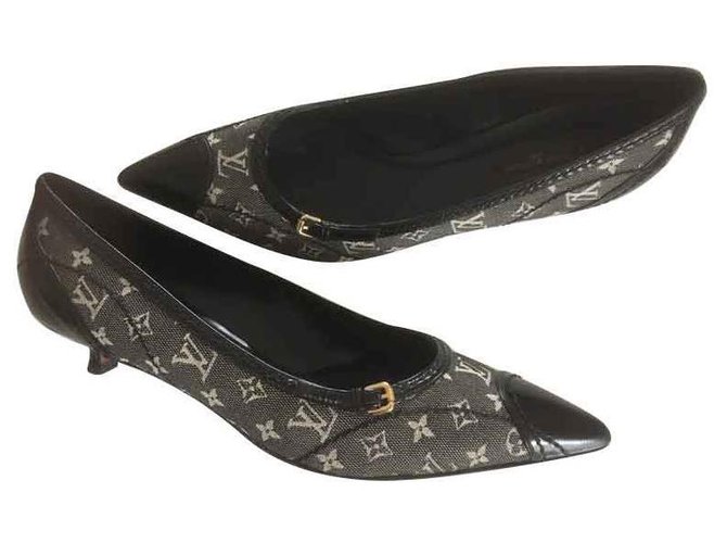 Louis Vuitton Heels Black Grey Patent leather Cloth  ref.119143