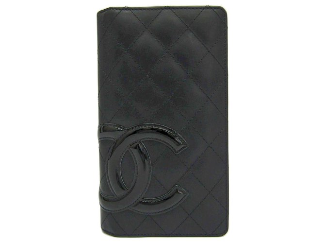 Chanel Preto Quilted Lambskin Cambon Ligne Carteira Rosa Couro  ref.119207
