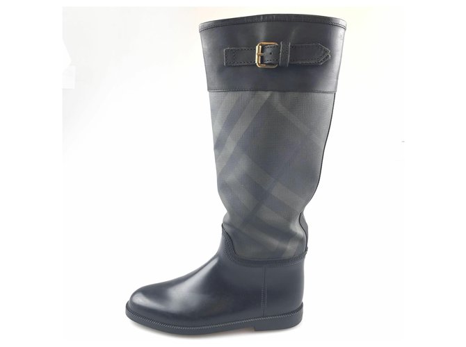 Burberry Black Leather Rain Boot Cloth Cloth  ref.119212