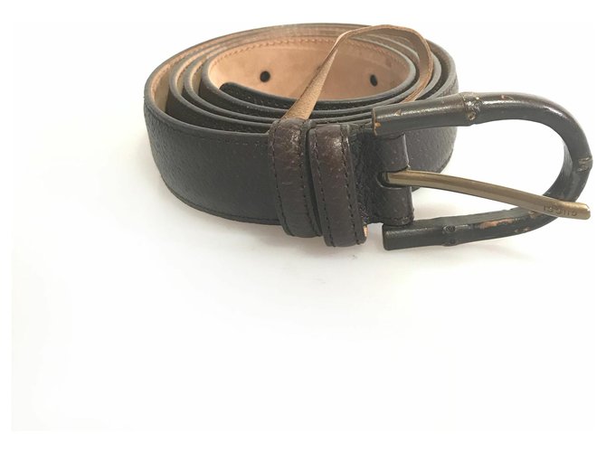 Gucci Brown Bamboo Stirrup Belt Dark brown Leather Pony-style calfskin  ref.119218