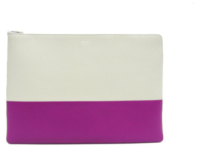 Céline Celine White Bi-Color Solo Clutch Purple Leather  ref.119267