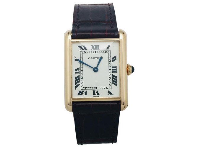 Cartier "Tank Louis Cartier" watch in yellow gold on leather. Pink gold  ref.119308