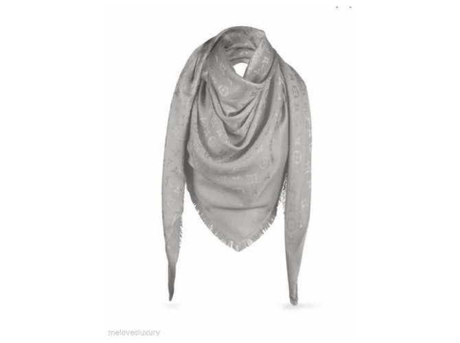 Châle monogram silk scarf Louis Vuitton Grey in Silk - 35972272