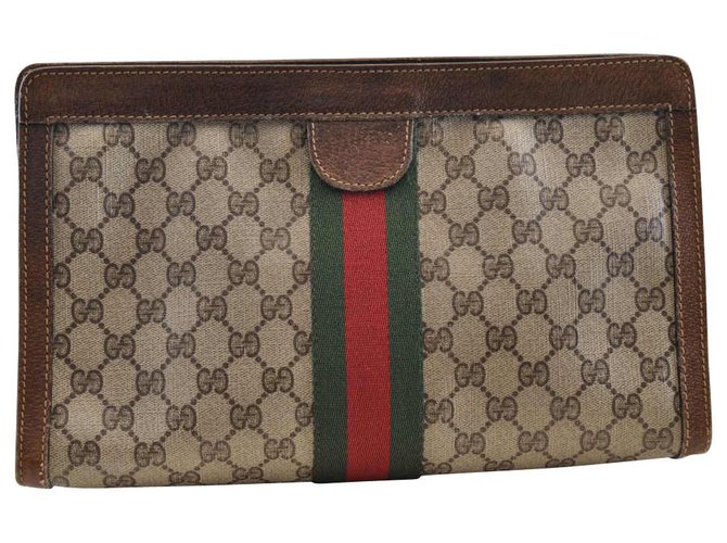 Gucci Sherry Line GG Clutch Bag Brown Cloth  ref.119369