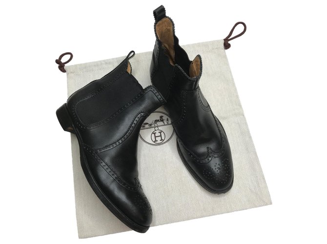 Hermès Brighton black ankle boots Leather  ref.119434
