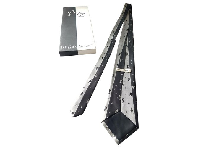 Yves Saint Laurent cravate Soie Noir Argenté  ref.119436