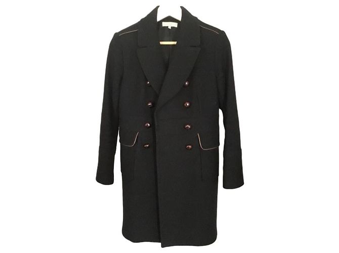 Sandro Black Wool Caban Coat