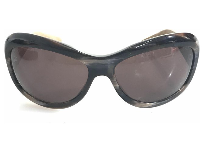Chanel Brown Butterfly Silted Sunglasses Marrone Marrone scuro Pelle Vitello simile a un vitello  ref.119465