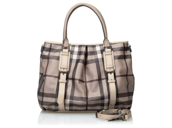 Burberry Brown House Check Canvas Satchel Multiple colors Beige Leather Cloth Cloth  ref.119525