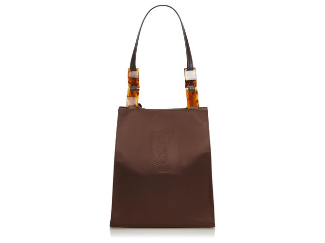 Yves Saint Laurent YSL Brown Satin Tote Bag Light brown Dark brown Plastic Cloth  ref.119533