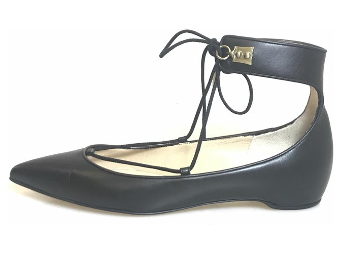 Paul Andrew Black Leather Lace-Up Flat  ref.119540