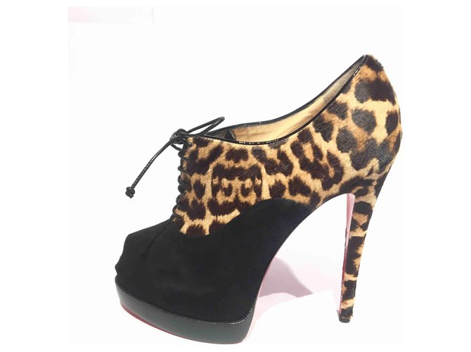 Christian Louboutin Brown Miss Poppins Black Light brown Suede Leather Pony hair  ref.119542