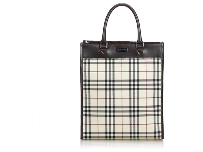 Burberry Brown Plaid Nylon Tote Multiple colors Beige Leather Cloth  ref.119580