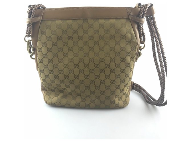 Gucci Brown GG Canvas Shoulder Bag Light brown Dark brown Leather Cloth Pony-style calfskin Cloth  ref.119620