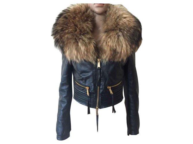 Dsquared2 Coats, Outerwear Black Leather Fur  ref.119637