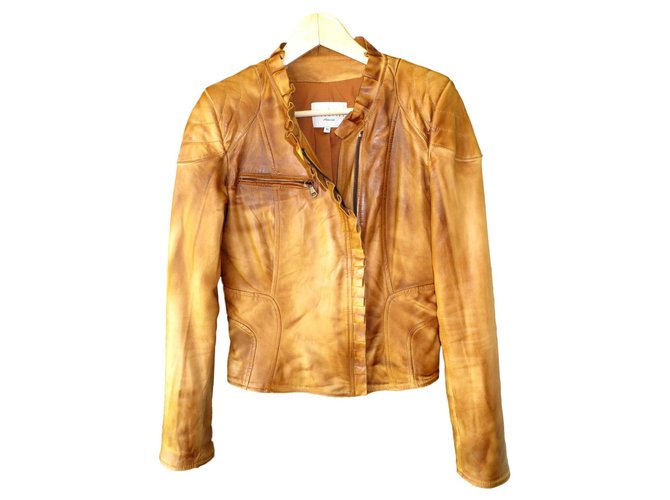 Essentiel Antwerp Essential leather short jacket Antwerp Caramel ref ...