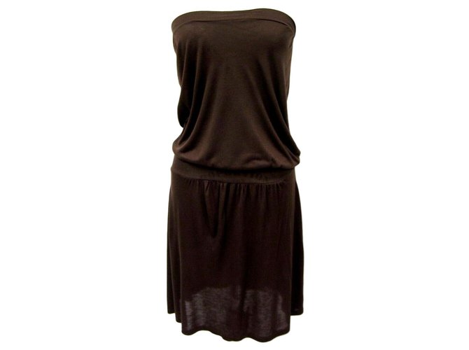 Paul & Joe Strapless silk blend dress Brown Viscose  ref.119698