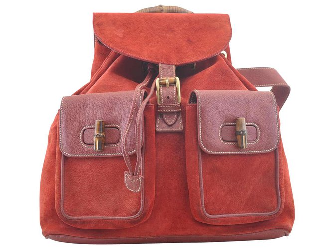 Gucci Backpack bamboo Red Suede  ref.119726