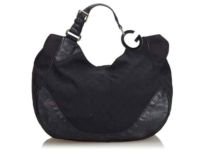 Gucci Black GG Jacquard Charlotte Tote Bag Golden Leather Cloth  ref.119800