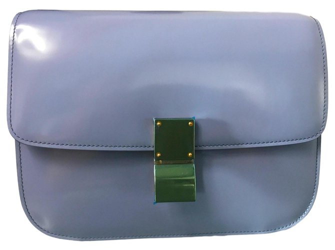 Celine Classic Medium Box Bag Sky Blue Leather Crossbody New