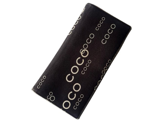 Portfolio chanel coco limited edition Black Dark brown Leather Cloth  ref.119972