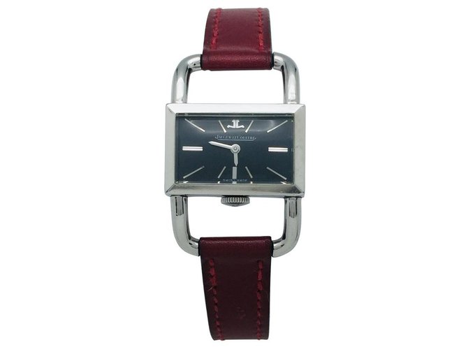 Reloj Jaeger Lecoultre & Hermès, modelo "estribo" de acero, Brazalete de cuero.  ref.120008