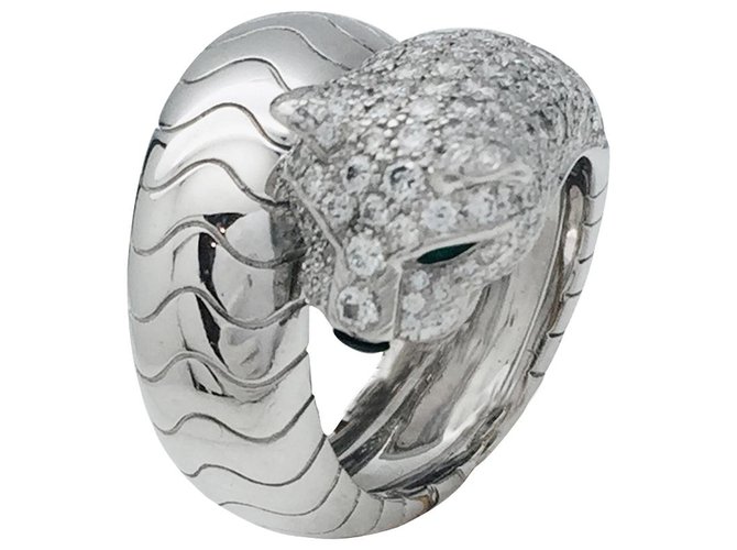 Cartier "Panthère de Cartier" ring in white gold, diamants, emeralds and onyx.  ref.120009