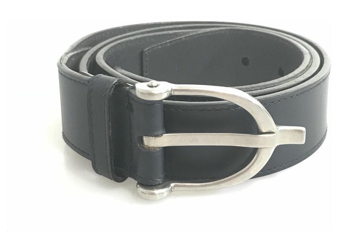 Cinturón estribo de cuero negro de Gucci Plata Metal Becerro  ref.120078