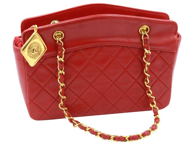 Chanel Mini Shopper Cuir Rouge  ref.120148