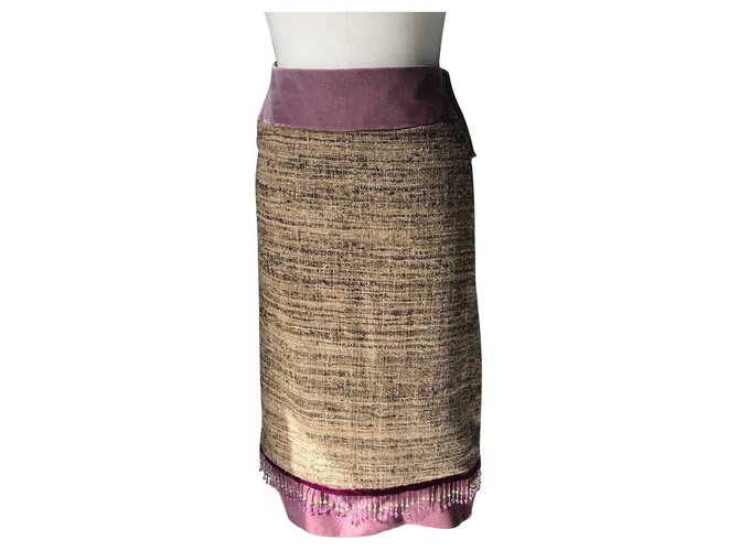 Matthew Williamson Impresionante falda de seda y terciopelo. Beige Púrpura  ref.120264