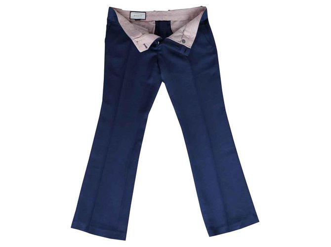 Gucci Pantalons, leggings Soie Laine Bleu foncé  ref.120299