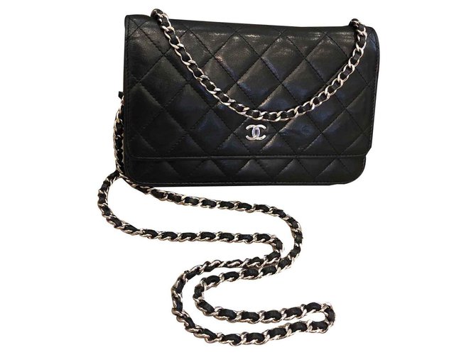 Wallet On Chain Chanel WOC Black Leather  ref.120319