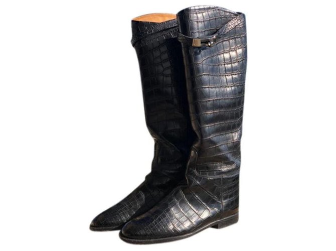 Hermès Hermes - BOTTES CAVALIÈRES JUMPING EN CROCODILE ~ €17K ~ RARE!!! Black Exotic leather  ref.120346