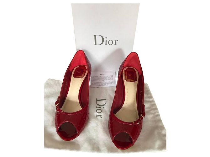 Dior Lady Dior Patent Leather Heels Red