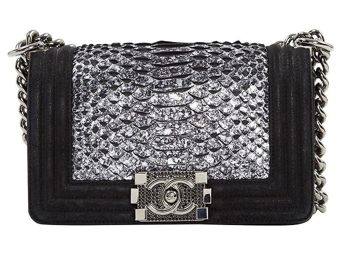 Le Boy CHANEL BOY PYTHON RARO! Preto Prata Couros exóticos Píton