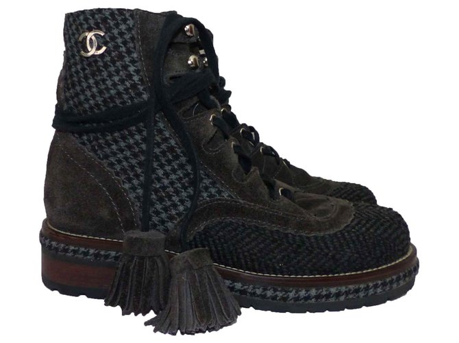 Chanel Ankle Boots Dark grey Tweed  ref.120470