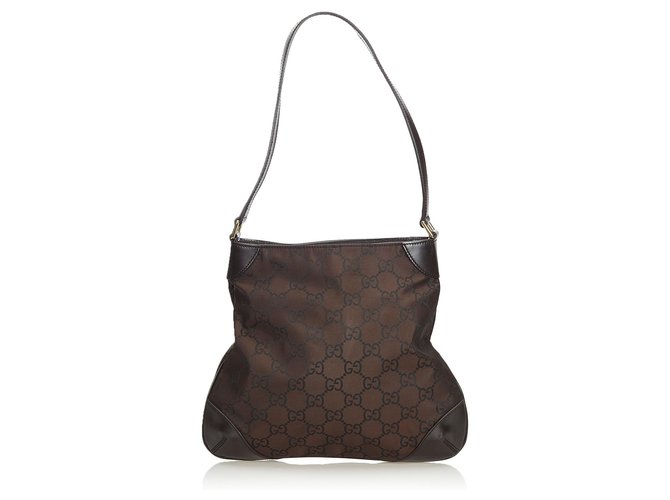 Gucci Brown GG Nylon Shoulder Bag Dark brown Leather Cloth  ref.120485