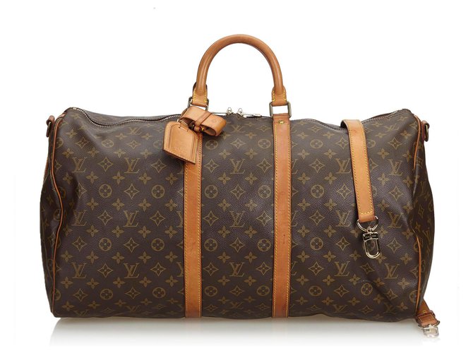 Louis Vuitton Brown Monogram Keepall Bandouliere 55 Leather Cloth  ref.120499