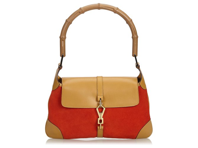 Gucci Red Bamboo Suede Jackie Brown Light brown Leather  ref.120556