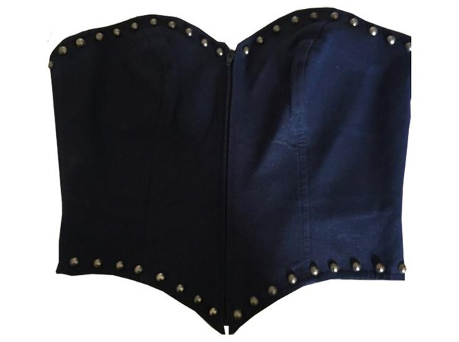 Trägerlose Jeans mit Nagel Yves Saint Laurent Variation Marineblau Baumwolle  ref.120619