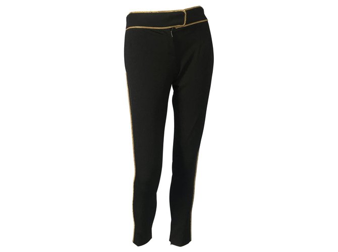 Givenchy gold chain trousers Black Golden Wool Metal Elastane Polyamide  ref.120647