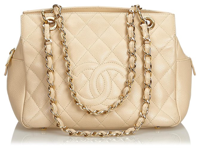 Chanel Brown Caviar Petit Timeless Shopping Tote Beige Leather Metal  ref.120716
