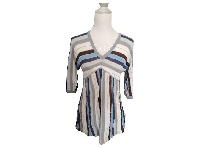 Gerard Darel Gestrickter Pullover Blau Gestreift mit Lurex 