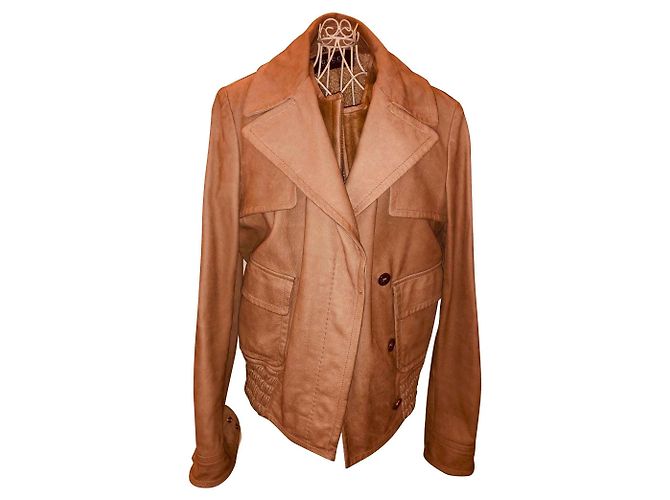 Gucci beige gold nubuck leather jacket with logo lining and detachable sheep waistcoat