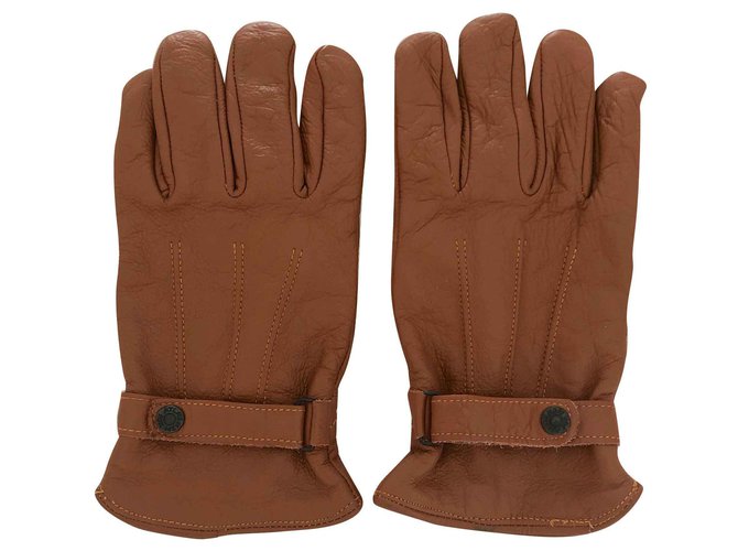 Autre Marque atlas for men - pair of gold leather gloves linedd T.9 Caramel Synthetic Wool  ref.120791